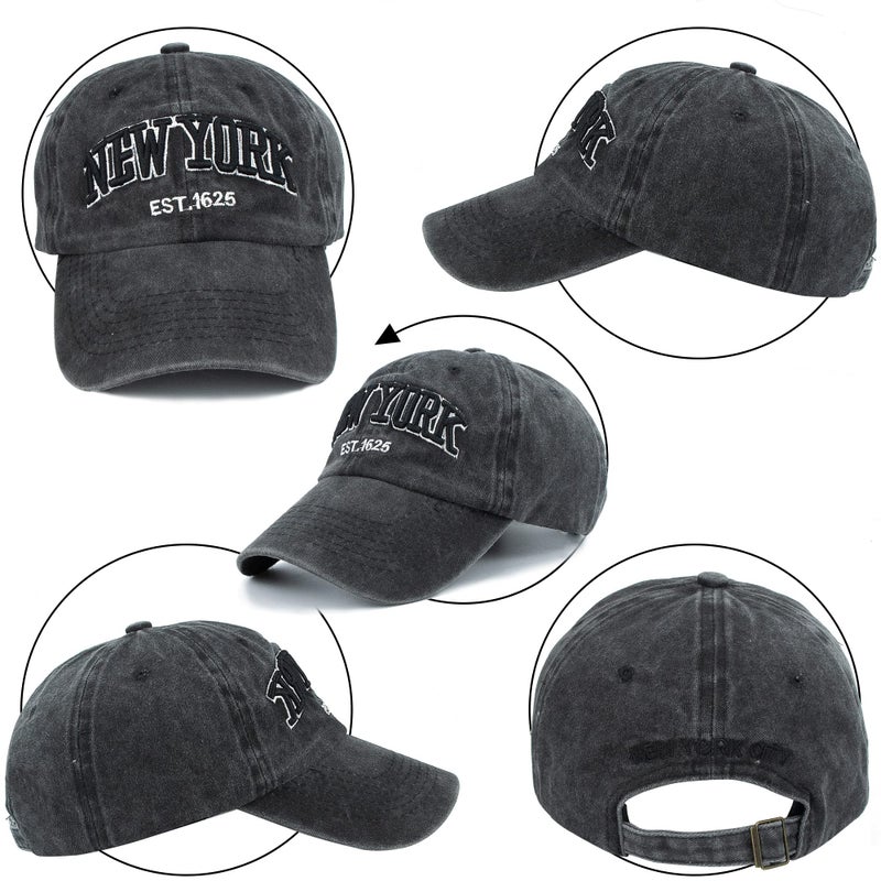 Eohak Baseball Hat New-York Distressed-Adjustable-Strapback - Washed Twill Dad Hat Unisex Black - Image 5